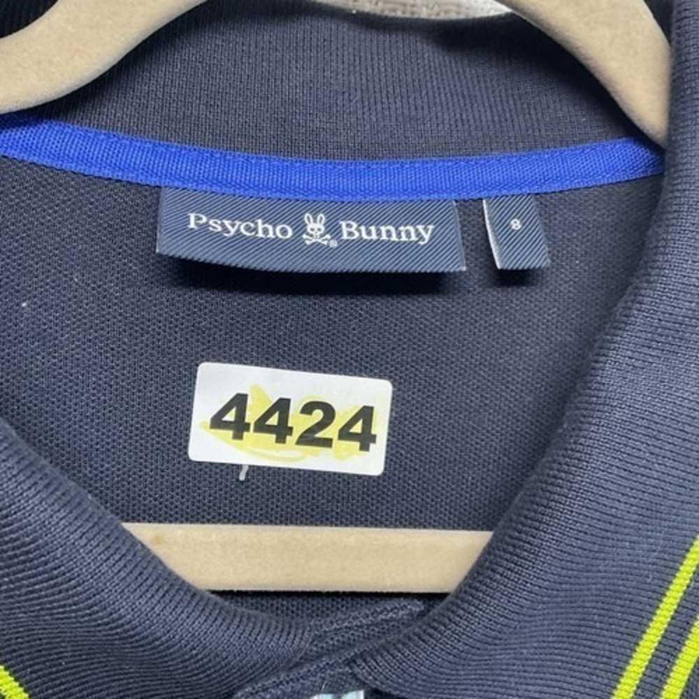 Psycho Bunny Navy Blue Tipped Pique Short Slv. Golf Polo Shirt Men 8/US 2XL Peru - Picture 2 of 7